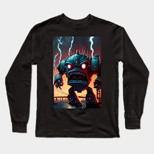 Alien Monster giant robot cyborg attacking the city Long Sleeve T-Shirt